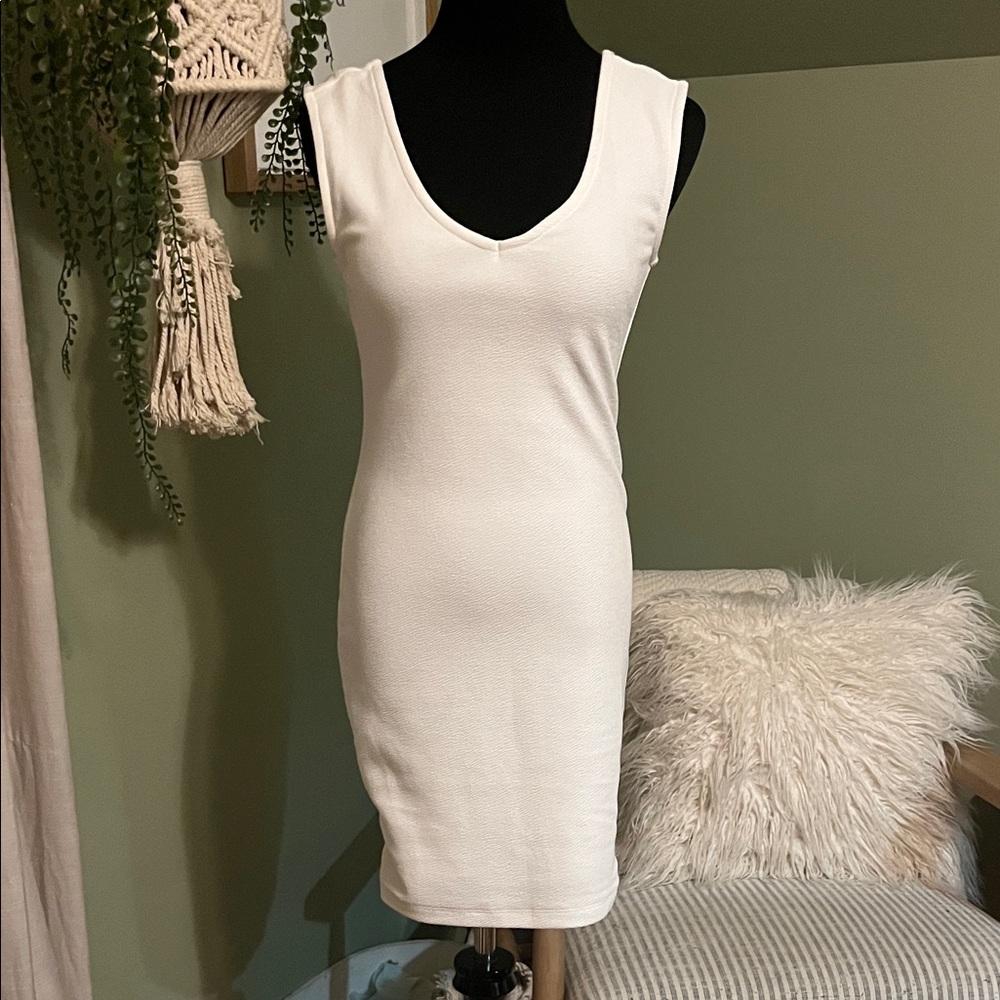 one clothing White Ribbed Mini Dress